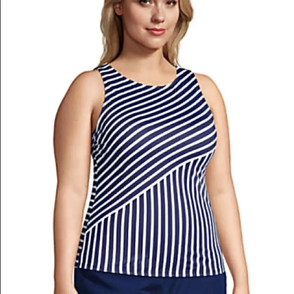 Land’s End Plus reg size high neck tankini blue white soft cup various sizes - Picture 5 of 5